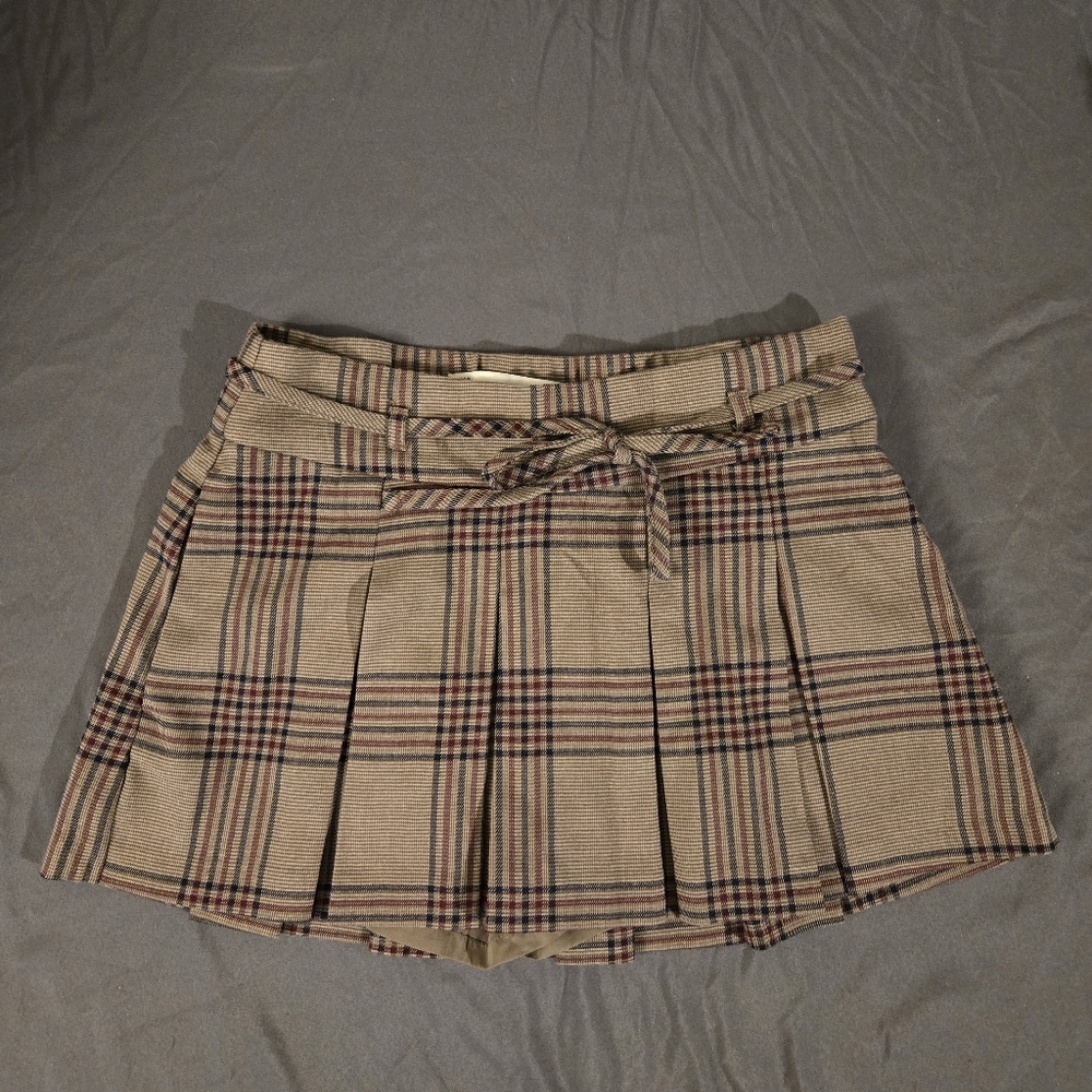 Y2K Hollister Mini Skirt Skort Pleated Tan Size XS Preppy Old Money